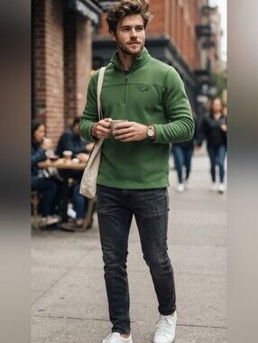 Mountain Hardwear Men's Large Green Fleece Half Zip Pullover Outdoor Hiking XL
